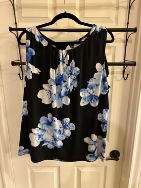 Calvin Klein Black Sleeveless Camisole with Blue and White Floral Print